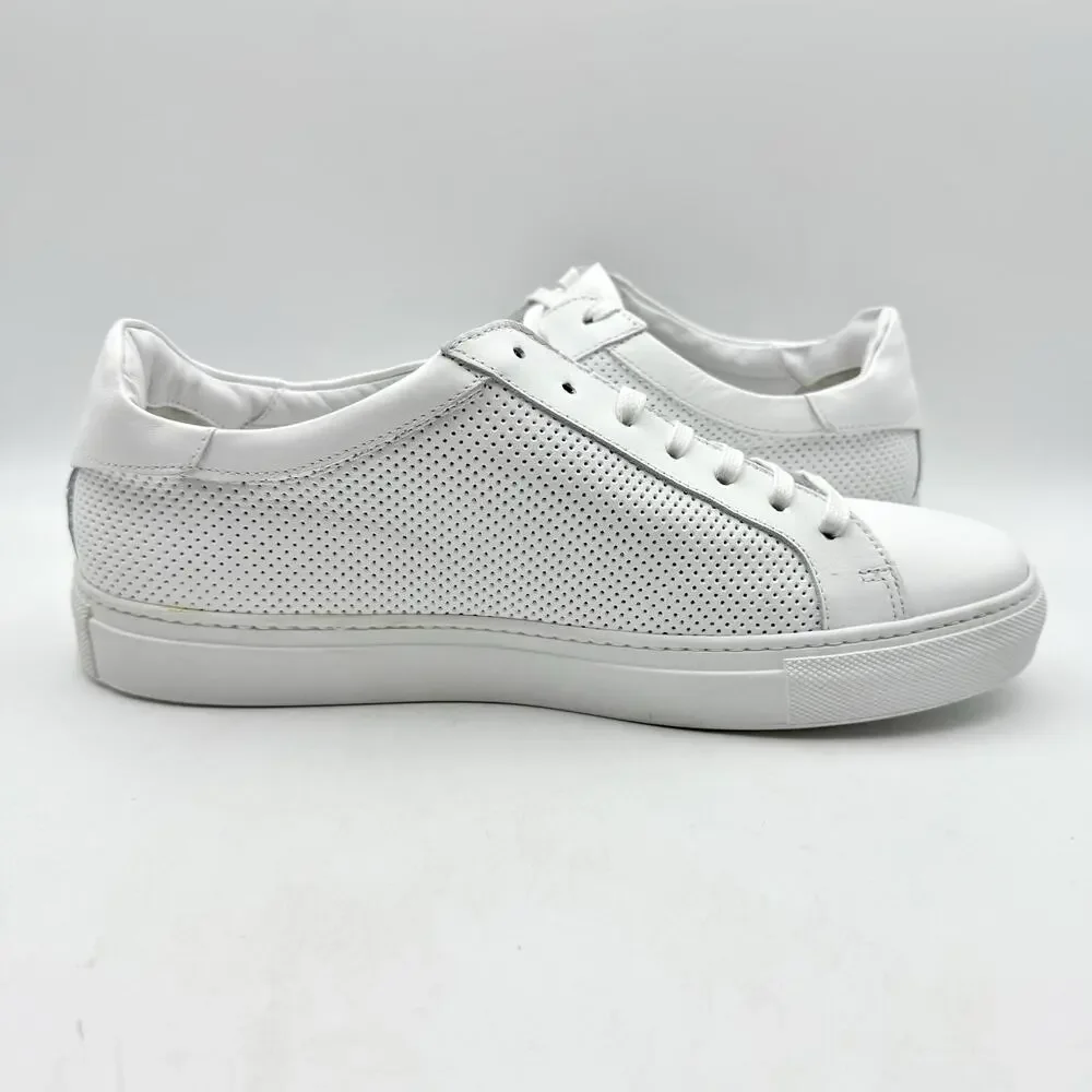 Johnston & Murphy Mens Jake Perf U Lace to Toe Sneaker US 8.5 White Leather EUC